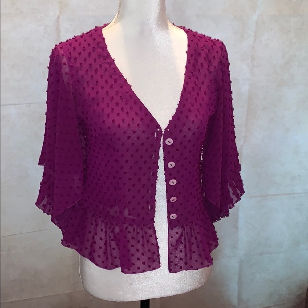 Purple Textured 3/4Flare Sleeve Blouse- Cool!